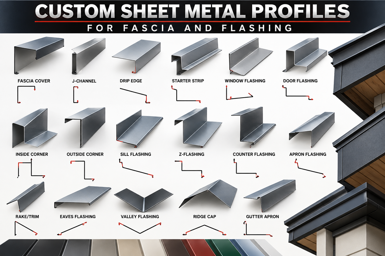 Custom sheet metal profiles for fascia and flashing